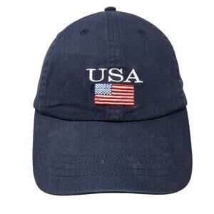 USA Flag Slideback Baseball Cap Blue One Size Adjustable Embroidered L.A. Hearts